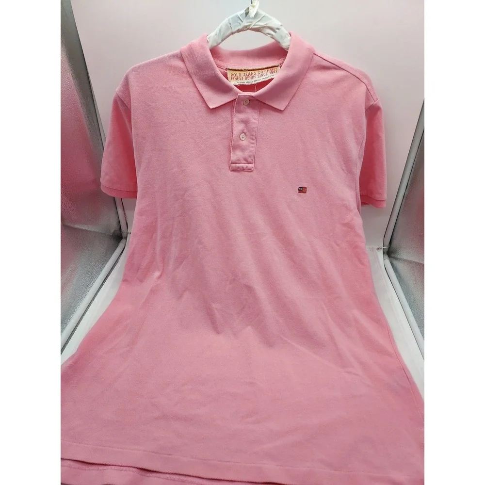 Polo JEAN COMPANY RALPH LAUREN Men's LARGE Short Sleeve Pink with RL Logo Shirt.